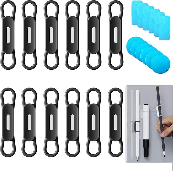 12 Pack Magnetic Pen Holder for Refrigerator, Silicone Magnetic Pencil Holder for Locker, Magnetic Dry Erase Marker Holder for Whiteboard, Desk, Clipboard (12back)