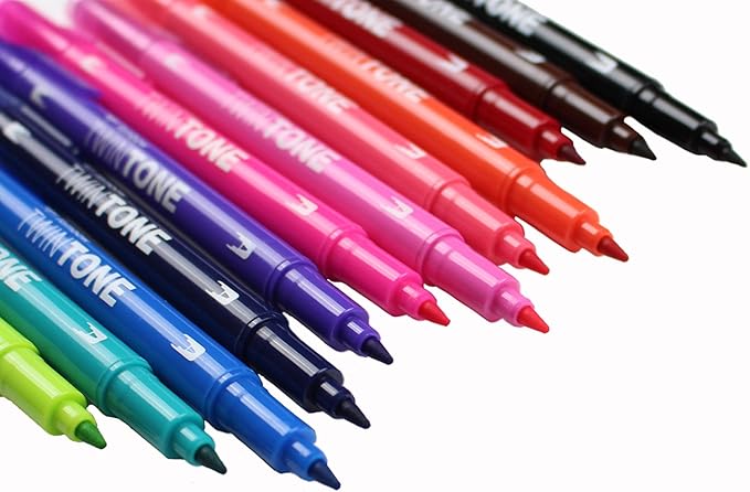 Tombow 61500 Twintone Marker Set, Bright, 12-Pack. Double-Sided Markers for Bold and Precise Writing