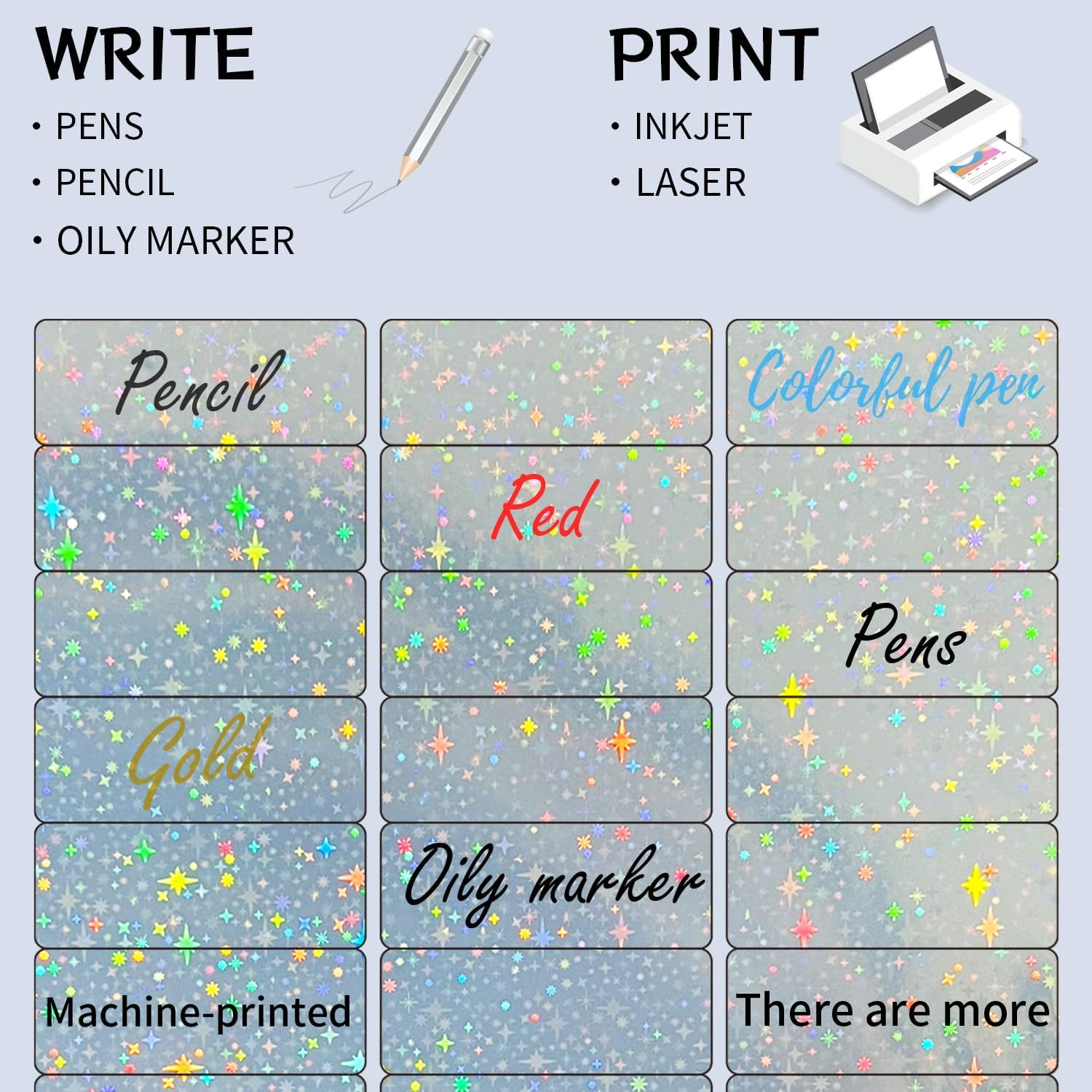 STARLIBOO 1" x 2-5/8" Address Labels- Holographic Color Stickers for Laser/Inkjet Printer mailing Labels 8.5"×11"- Holographic Star