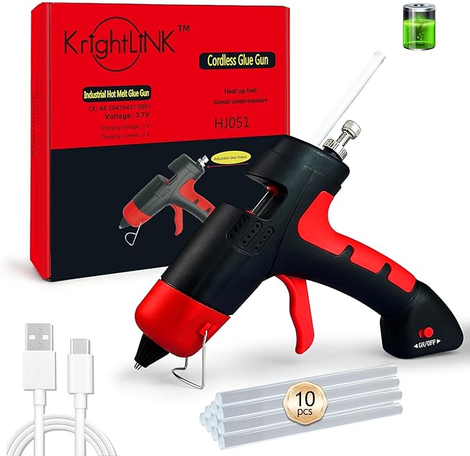 Cordless Hot Glue Gun, Fast Preheating Hot Melt Glue Gun, Mini Glue Gun Kit with 10 Premium Glue Sticks, Rechargeable Wireless Glue Gun for Art, Crafts, Home Repaire (Red)