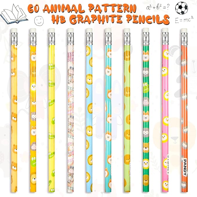 Ireer 60 Pcs Scented Pencils for Kids Animal Fruit Fun Smelly Pencils Bulk HB Graphite with 60 Pcs Cute Cartoon Toppers Gift for School Office Classroom Party Reward Supplies(Cute Style)