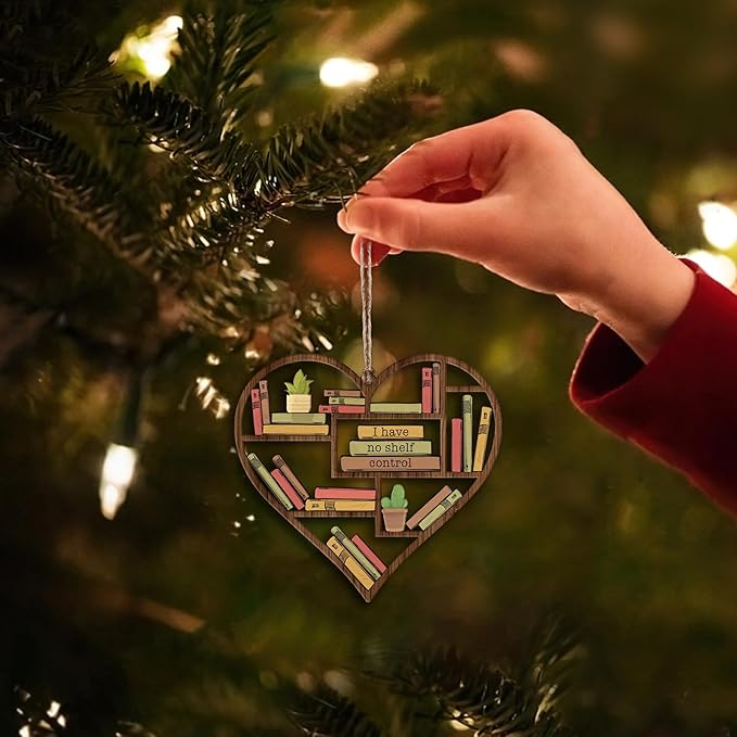 HYTURTLE Funny Book Gifts for Book Lovers Librarian - Book Christmas Wooden Ornament Tree Decoration - Book Lover Gifts - Book Gifts for Women Men - Book 2-Sided Xmas Ornament Decor Keepsake