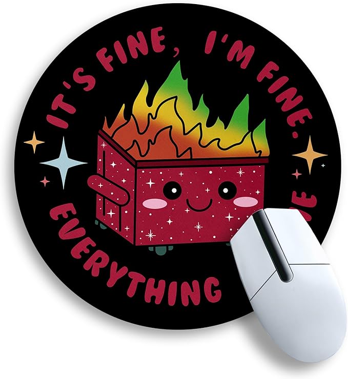 Gctriki Dumpster on Fire Mouse Pad, Cute Round Mouse Pads for Desk, Funny Red Dumpster Mousepad for Laptop Gaming, Stitched Edge Non-Slip Rubber Base, Cute Office Desk Accessories Decor for Women