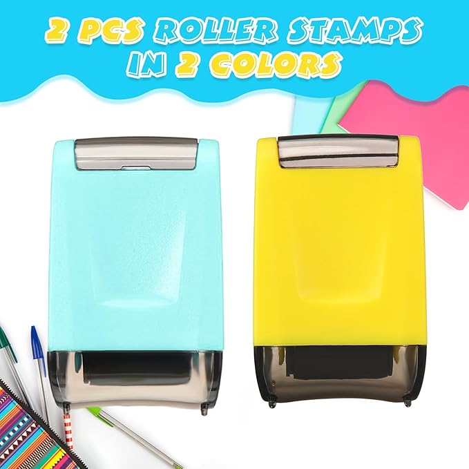 Sherr 2 Handwriting Line Stamp Roller Dashed Handwriting Lines Practice Roller Stamp for Kids, Teachers Kindergarten Education Classroom back to school Need(2.72 x 2.44 x 1.54 Inch,Light Blue, Yellow)