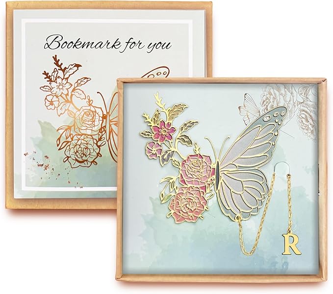 Metal Butterfly Bookmark for Women Cute Book Lovers Gift Butterfly Bookmarks Inital Book Mark Gifts for Reading Women Friend Teacher Appreciation Gifts Mom Birthday Valentines Day Christmas Gift, R