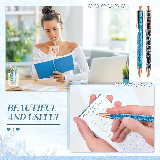 6 Pcs Ballpoint Pens Set Metal Crystal Diamond Pen for Journaling Glitter Pretty Cute Stationery Black Ink Fancy Gifts for Women Girls Teacher Office Wedding School Supplies(Blue Series)