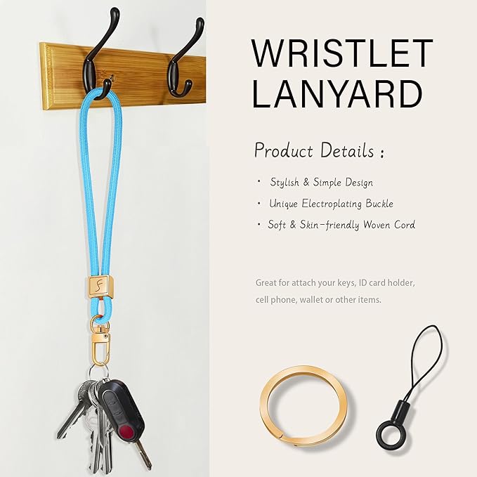 Fishent Keychain Wristlet lanyard, Cute Key Chain Holder, Upgraded Woven Wrist Lanyard for Keys, Wristlet Strap Keychain for Women Men Car Keys ID Badges Card Wallet Phone (Sky Blue)