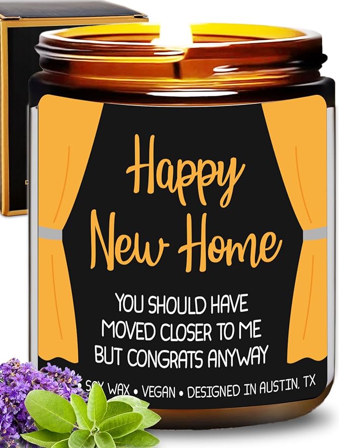 Happy New Home Candle, Unique Housewarming Gifts for Women and Men, Funny New Home Gift Ideas for Her or Him, Best Housewarming Gifts, Best Presents for Friends and Family Moving Away, Gift-Ready