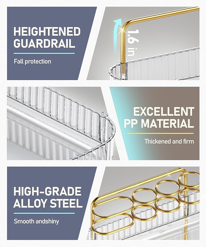 2-Tier Corner Bathroom Counter Organizer Makeup Cosmetic Storage, Tool-Free Installation Acrylic Vanity Shelf, Skin Care Organizer Perfume Tray for Countertop Bathroom, Dresser, Kitchen (Clear)