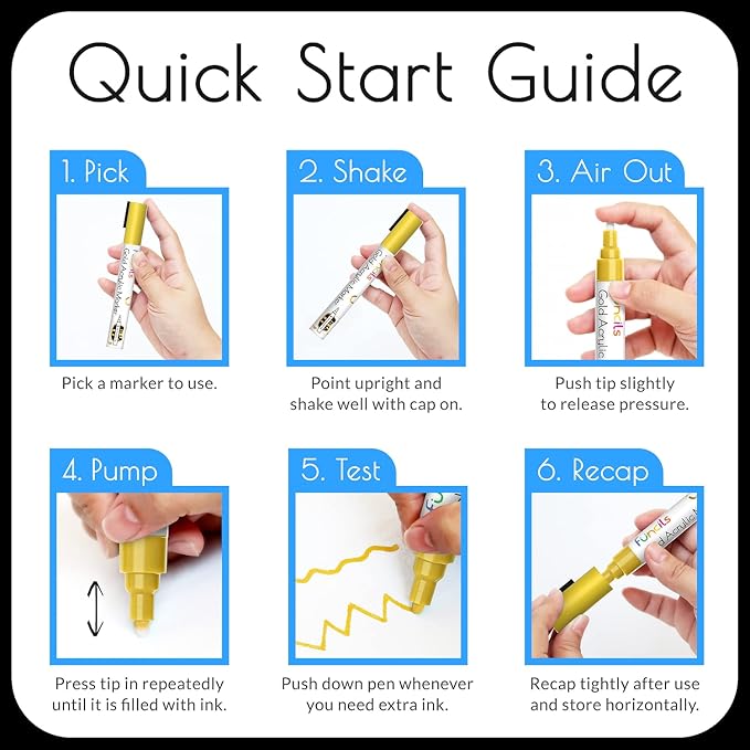 5 Acrylic Black Paint Pen - Fine Tip, Thin Point & Jumbo Pens (1mm, 3mm, 6mm, 10mm, 15mm) - Black Paint Marker for Plastic, Canvas, Wood, Rock Painting, Fabric, Tire, Metal, Glass