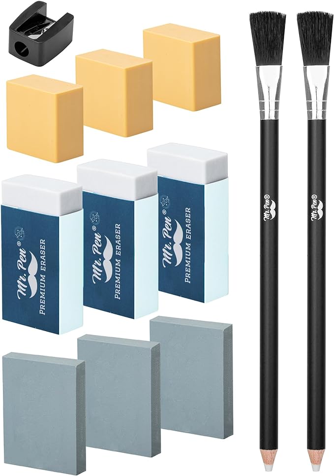 Mr. Pen Art Eraser Set - 12 Pcs, Kneaded & Gum Erasers for Artists