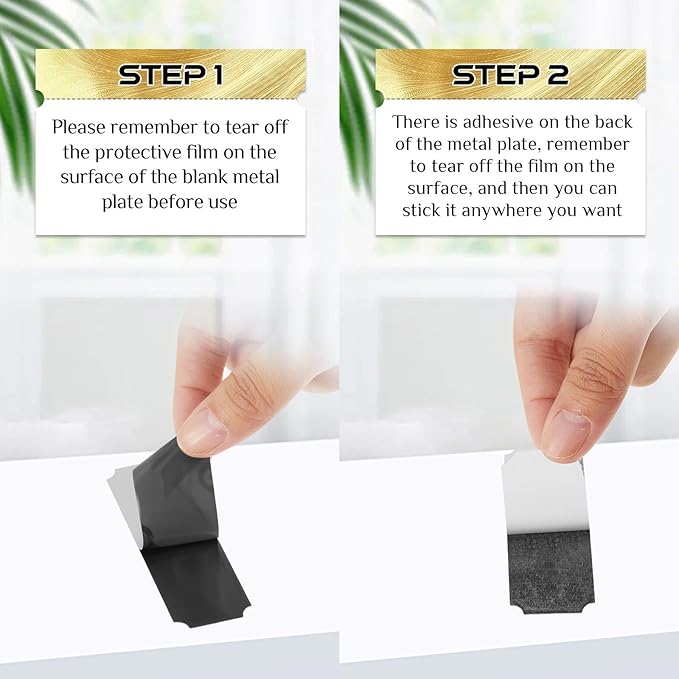 Therwen 30 Pcs Name Plates Laser Engraved Brushed Stainless Steel Plate Personalized Plaque Blank Custom Name Tag Frame Label with Adhesive Backing(Black Notched Corner,1''x 3'')