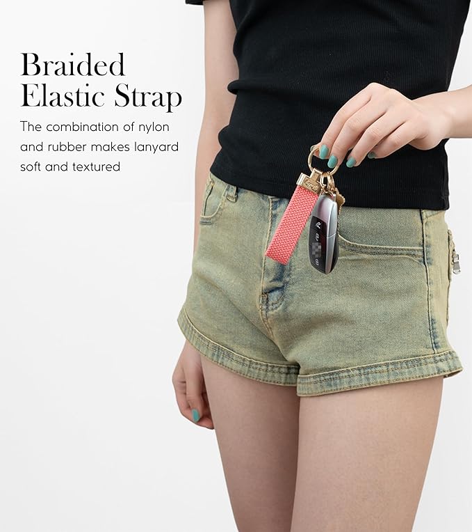 SENLLY Car Keychain, Stretchy Key Holder, Original Elastic Anti-Drop Design Finger Lanyard Strap