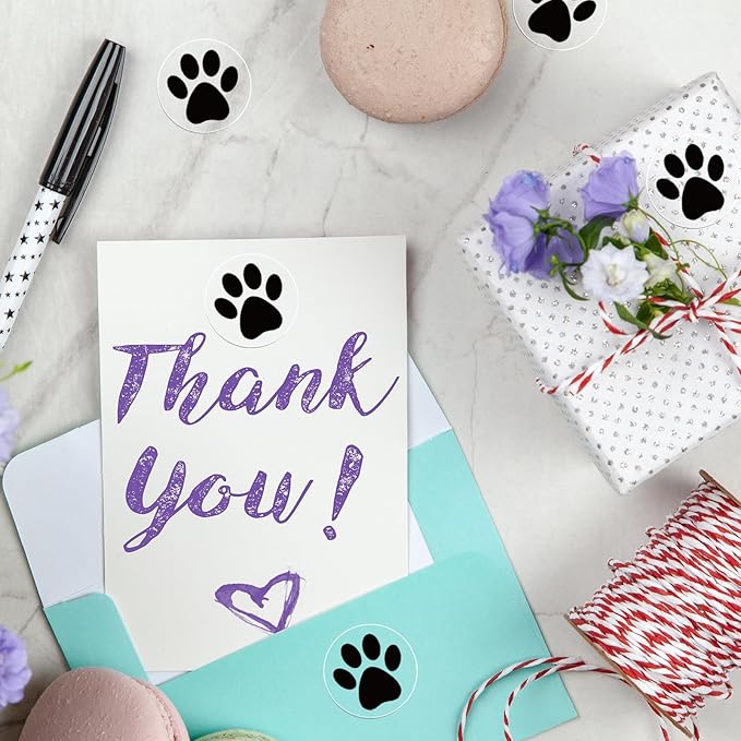 Paw Stickers, Clear Paw Prints Stickers, 500 Pcs 1 Inch Puppy Dog Paw Stickers, Self-Adhesive Black Bear Paw Stickers Roll for Kids Birthday Decorations Envelopes Seals Cards Gift Wrapping