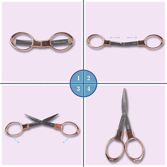 JubileeYarn Portable Travel Safety Folding Scissors Set, One Rose Gold, One Black, Two Thread Snips, and a Fabric Measuring Tape
