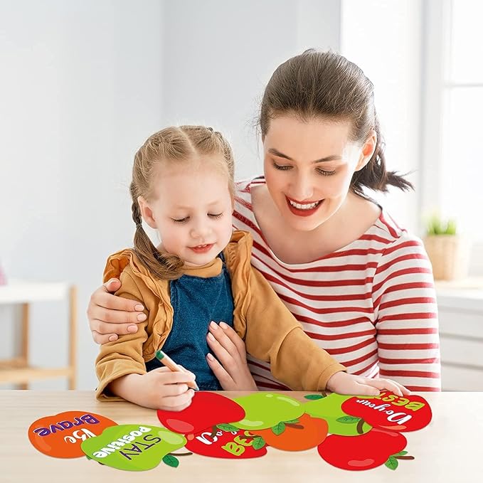 BeYumi 45 Pcs Apples Positive Sayings Accents Cutouts for Classroom Bulletin Board Decoration Inspirational Motivational Quotes Name Tags Wall Decals Creative Back to School Educational Materials