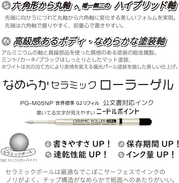 OHTO GS02 Roller Gel Pen, Retractable Needle Tip 0.5mm Fine Point, Pearl White Barrel, Ultra-Quick Drying Black Gel Ink Pen, All-Metal Hybrid Body, GS02-G5-WT