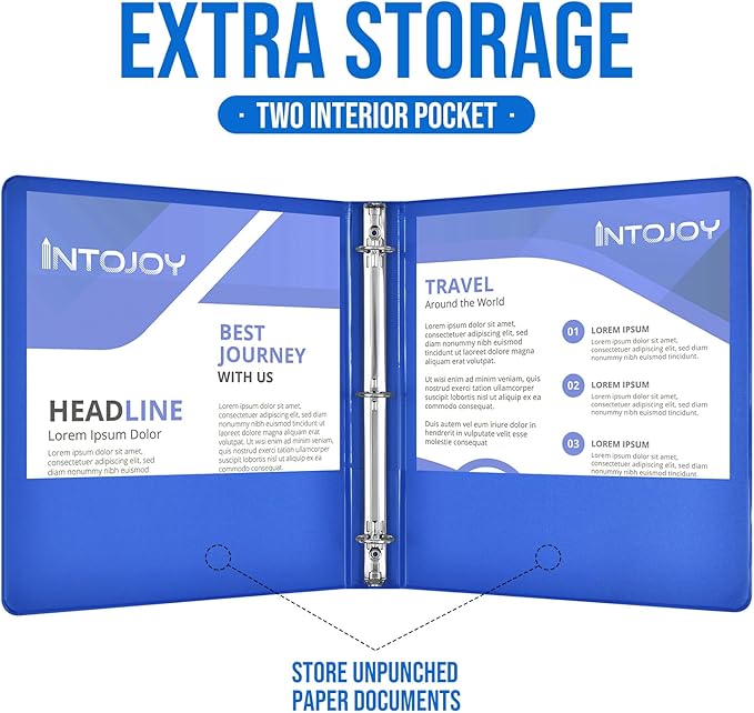 3 Ring Binder 1 Inch, IntoJoy 6 Pack Clear View 3 Hole Binder PVC-Free Fits 8.5x11 Inch Paper Flexible Round Ring Binders for School Office Home Binder Supplies (Blue)