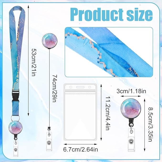 6 Pack Lanyards for Id Badges, Badge Women Lanyards with ID Holder Detachable Cruise Lanyards with Waterproof ID Holder Retractable Badge Reel for Office School Cruise Ship Key ID Cards (Marble Style)