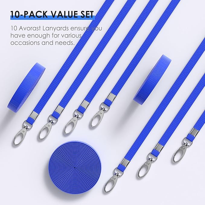 10 Pack Lanyards for ID Badges, Cruise Ship Cards, Keys, Keychain, Long-lasting Neck lanyard Strap with Clasp, Cruise Badge Key Lanyards for Men, Women, Teachers, Kids (Bright Blue)