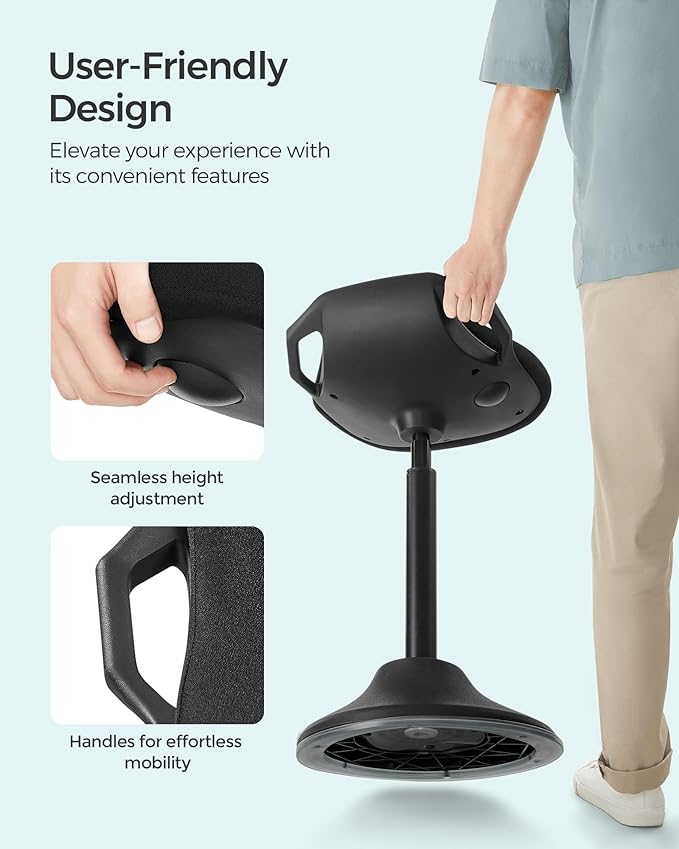 SONGMICS Standing Desk Chair, Adjustable Ergonomic Standing Stool, 23.6-33.3 Inches, Swivel Sitting Balance Chair, Anti-Slip Bottom Pad, Classic Black UOSC02BK