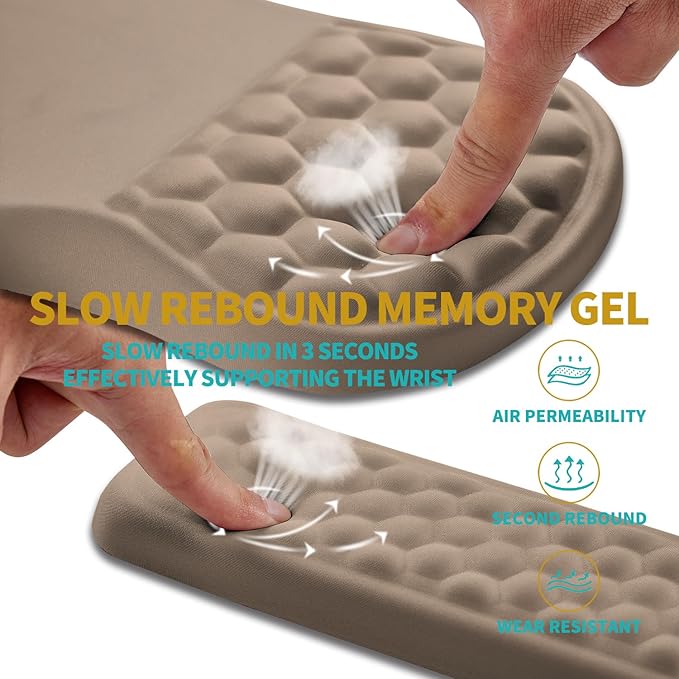 Hokafenle 2 in 1 Ergonomic Mouse Pad Wrist Support & Wrist Rest for Computer Keyboard Set, with Relieve Carpal Tunnel Pain Massage Bulge and Full Memory Gel Design (2In1 Set, Sand Color)