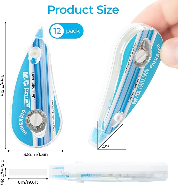 M&G 12 pack Correction Tape，19.7 feet correction tape, Easy to Use Applicator for Instant Corrections, Study Supplies and Office Products