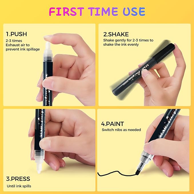 SFAIH Acrylic Black Paint Pens - 8 Pack 2-3MM Medium Tip & 0.7MM Extra Fine White Paint Marker for Rock Painting, Wood, Metal, Fabric, Plastic, Canvas, Glass, Ceramic, Diy Crafts