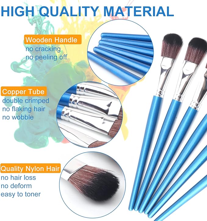 1 Inch Mop Brush for Acrylic Painting, 6 Pieces Oval Blending Brushes for Acrylic Painting with Short Wooden Handle for Acrylic, Gouache，Watercolor