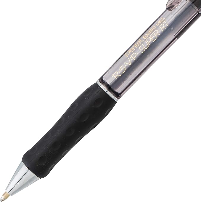 Pentel RSVP Super RT Ballpoint Pen, (1.0mm) Medium Line, Black Ink, 3-Pk - BX480BP3A
