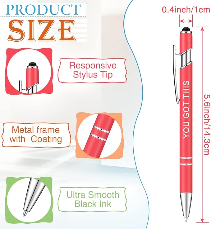 Zonon 12 Pieces Inspirational Pens Bulk Easter Basket Stuffers Motivational Quotes Ballpoint Pens with Stylus Tip Inspirational Gifts for School Office Teachers(Macaron,Boss Lady)