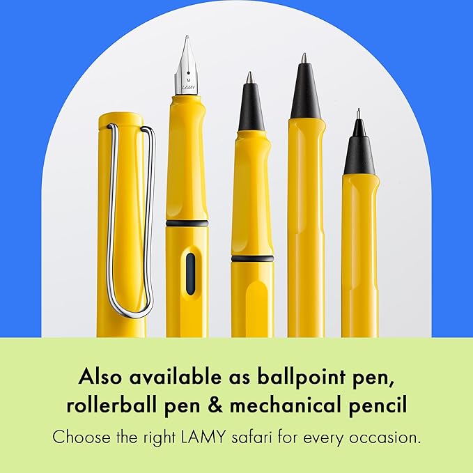 LAMY safari yellow - Fountain Pen with ergonomic grip & polished steel nib in size F - ideal for any Writing & Calligraphy - including LAMY T 10 blue cartridge - Right-Handed
