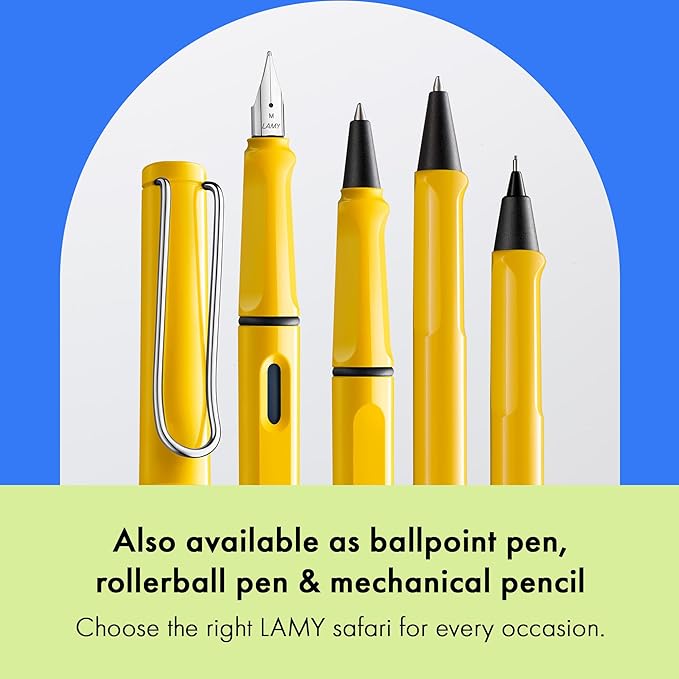 LAMY safari yellow - Fountain Pen with ergonomic grip & polished steel nib in size B - ideal for any Writing & Calligraphy - including LAMY T 10 blue cartridge - Right-Handed