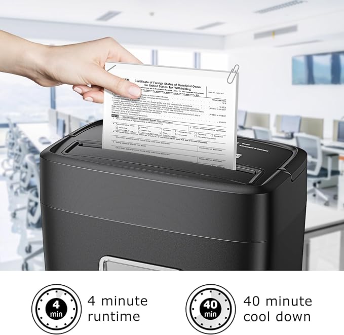 Bonsaii Paper Shredder, 8-Sheet Crosscut Shredder with 4.2 Gallon Bin Shred Credit Card/Mail/Staple/Clip, P-4 Security Level Document Shredder with Handle for Home Office (C261-C)