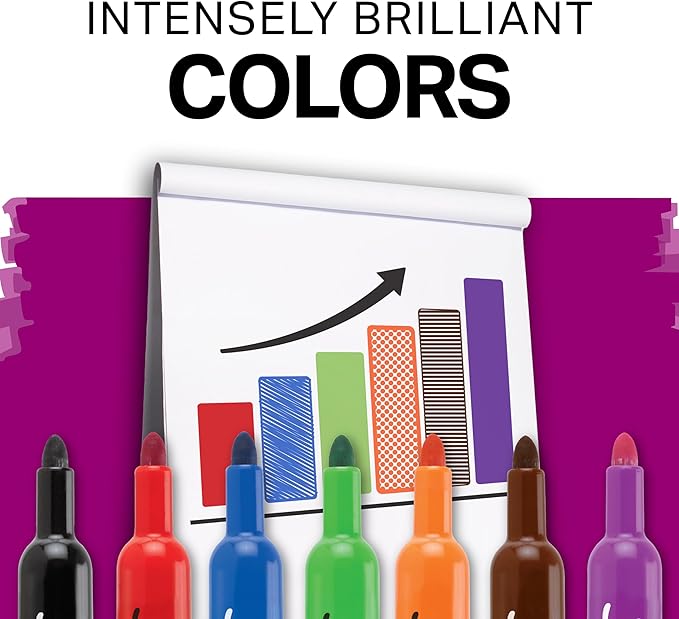 SHARPIE Flip Chart Markers, Bullet Tip, Assorted Colors, 8 Pack, Low-Odor, Squeak-Free