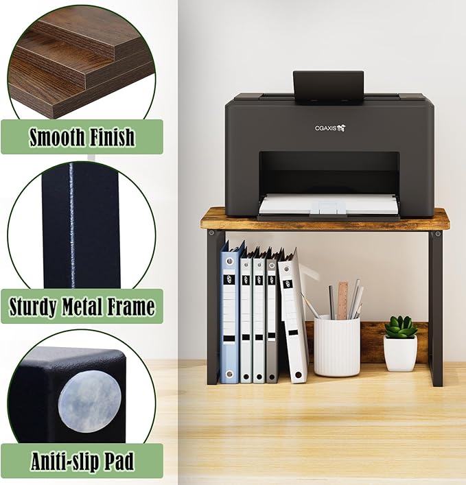 MARTY Desktop Printer Stand 2 Pack Printer Stand with Storage for Desk, Printer Shelf Desk Organzier for Home/Office Printer Riser Under Desk Small Table for Printer Fax Machine Scanner(Rustic Brown)