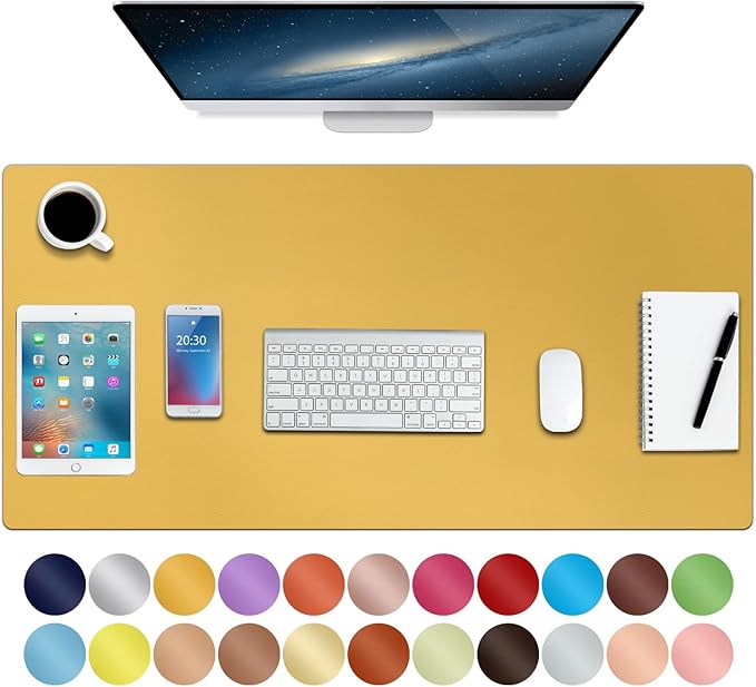 Boutilon Leather Desk Pad 35"x 17" Non-Slip Mouse Pad,Office Desk Mat,Waterprooft PU Leather Desk Blotter,Desk Pad Protector,Desk Writing Pad for Home Office Decor (L-Yellow,35"x 17")