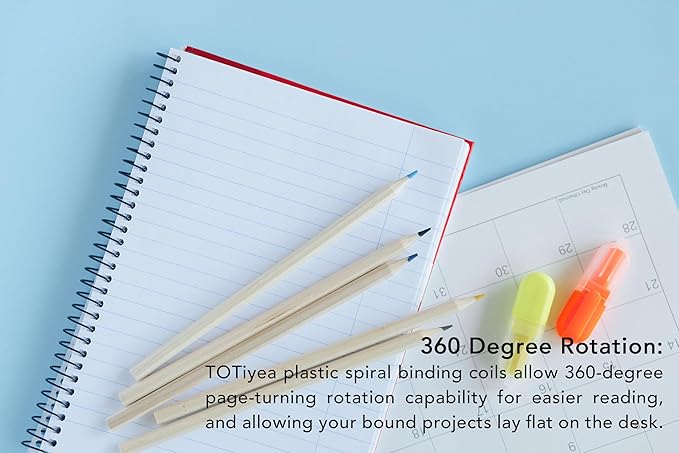 TOTiyea 50 Pack Plastic Spiral Binding Coils,20mm(3/4 ") Binding Spirals,170 Sheet Capacity,4:1 Pitch, Black