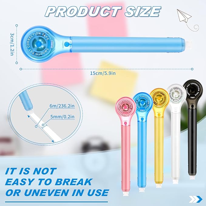 Gersoniel 10 Pack Correction Tape Pen Correctional Ink Tape Push Pull Protective, Easy to Use Applicator for School Office Supplies, 0.2 x 236 Inch(Bright Color)