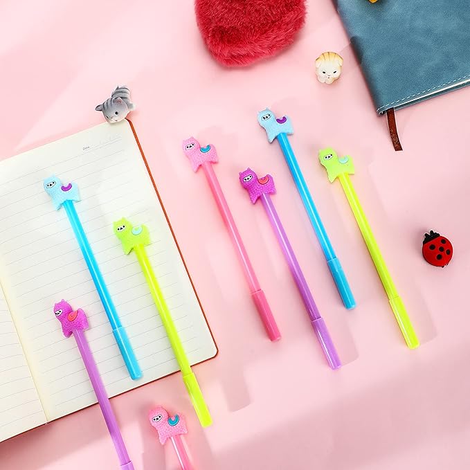 Tenare 20 Pieces Lama Pens Alpaca Gel Ink Pens Kawaii Cute Animal Black 0.5 mm for Kids