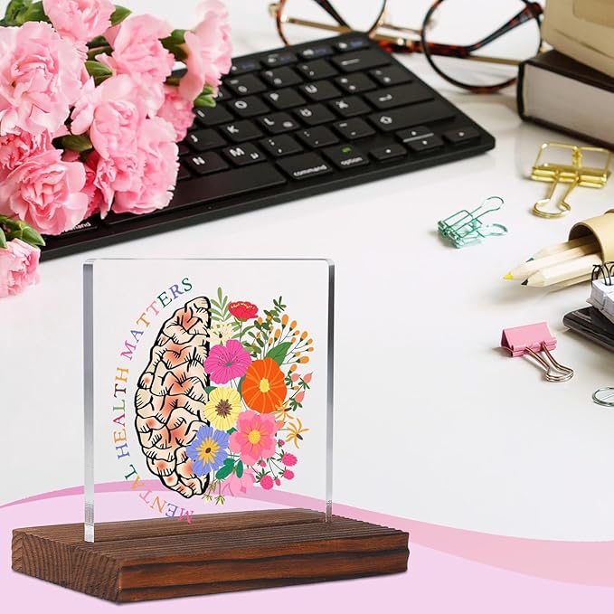Mental Health Matters School Psychologist Gift Clear Desk Decor Signs, Graduation Gift for Psychiatrist Acrylic Plaque, Appreciation Thank You Gifts Mental Health Therapist Office Decor Signs TZD60