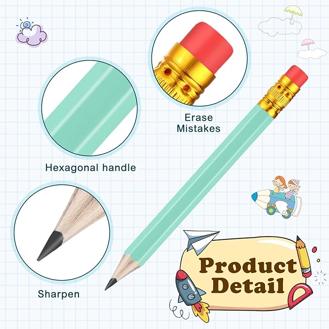 Chivao 288 Pieces Golf Mini Pencils Bulk with Eraser #2 HB Golf Short Pre Sharpened Pencils for Party Favors Office Supplies 4 Inch(Sage Green)