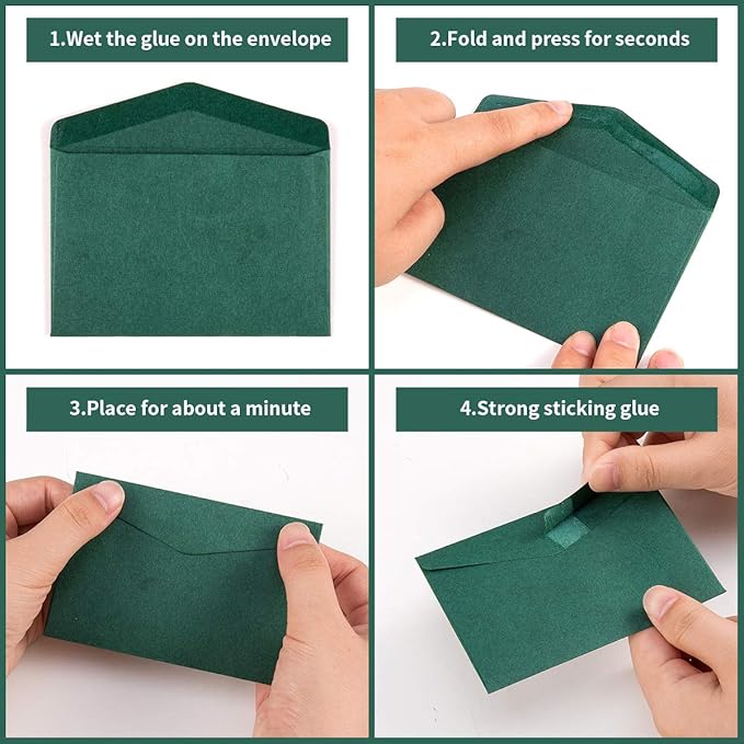 120 Pack Mini Envelopes Christmas Red and Green Envelopes Self-Adhesive Kraft Paper Tiny Pockets for Holiday Small Gift Cards Invitations Business Notes(4.13"×2.76") (Green)