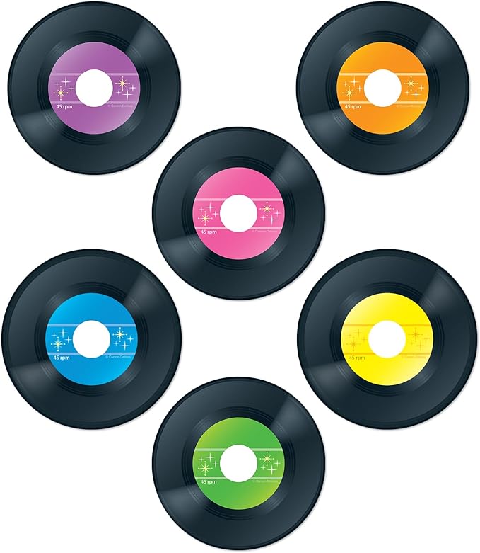 Carson Dellosa 45-Piece Colorful Vinyl Records Bulletin Board Cutouts, Colorful Vinyl Records Cut outs for Bulletin Board, Paper Records, Music Classroom Décor, Record Party Decorations