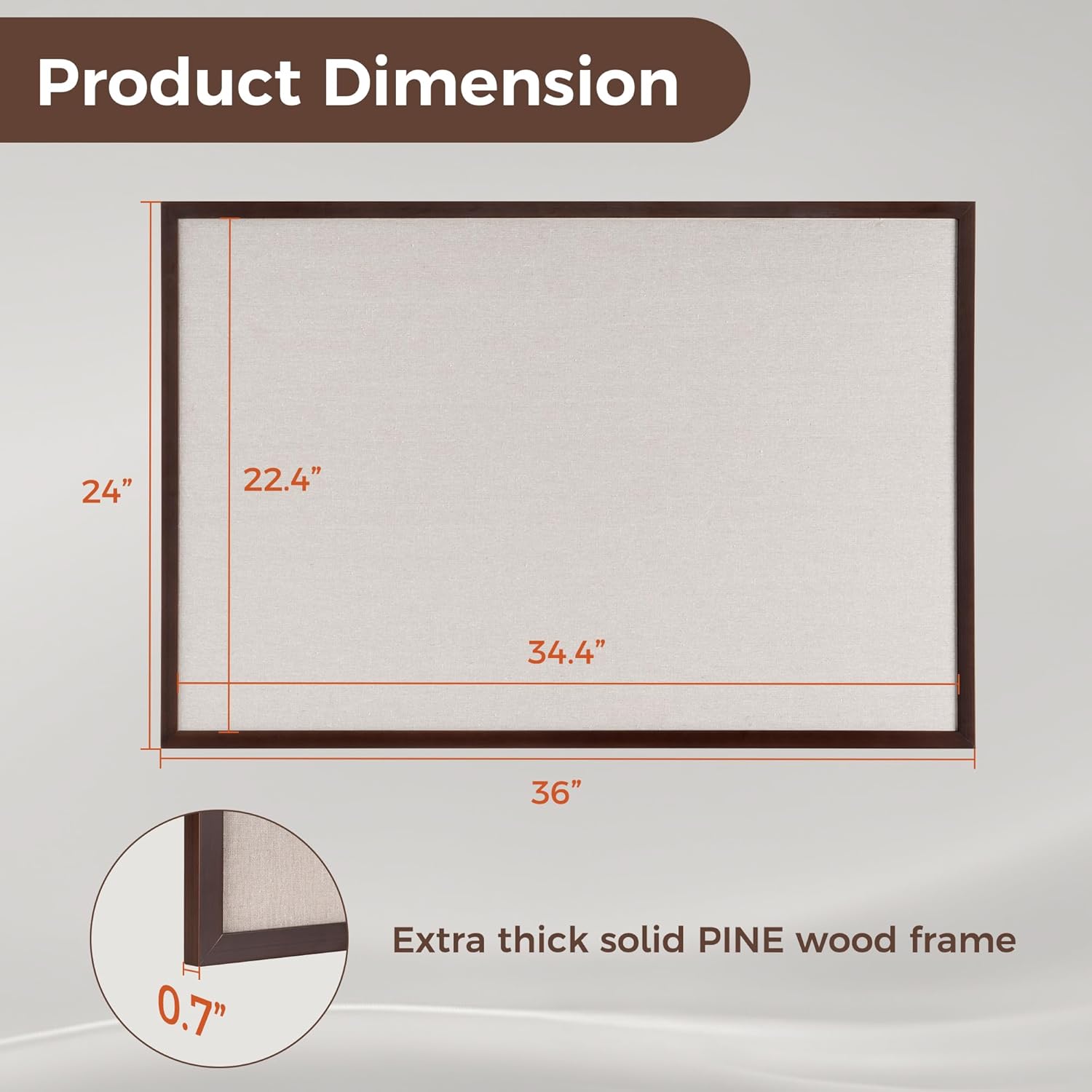 Fun Memories Cork Board Bulletin Board for Office, 24" x 36" Pine Wooden Framed Corkboard, Wall Mounted Notice Pin Board for School Home & Office, Dark Walnut