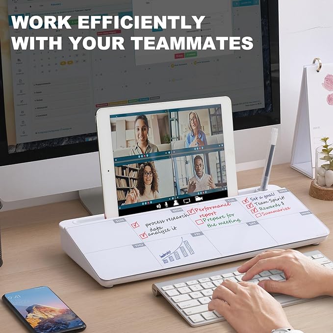 TSJ OFFICE Desktop Whiteboard Dry-Erase-Board - Computer Keyboard Stand White Board Surface Pad with Drawer, Desk Organizers with Accessories for Office, Home, School Supplies