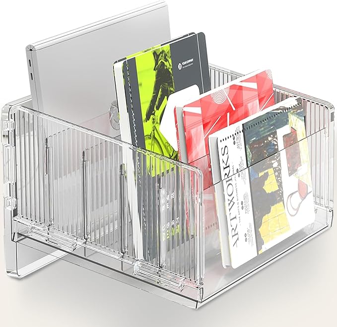 Clear Acrylic Magazine File Holder, Acrylic Desk Organizer for Office Organization and Storage with 5 Vertical Compartments