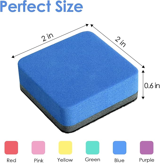 MaxGear 48 Pack Dry Erase Erasers, Magnetic Whiteboard Dry Erasers for Classroom, Mini Whiteboard Cleaning Pads, Chalkboard Wiper Teacher Supplies for School, Office, Home （6 Color Set, 2 x 2 Inch