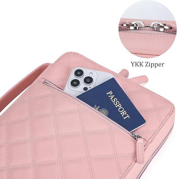 Polare Full Grain Napa Cowhide Leather Bible Cover Church Bag Bible Protective Book Holder Carrying Case Folder Organizer Portfolio for Women (Pink)