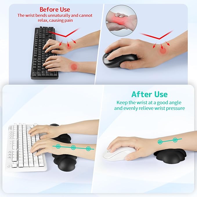 Cloud Wrist Rest Keyboard, Cloud Palm Rest Set with PU Leather Memory Foam, Cute Keyboard Rest for Wrist Support and Arm Rest, Desk Cloud Wrist Pad for PC/Gaming/Hand Cushion/Computer-Black
